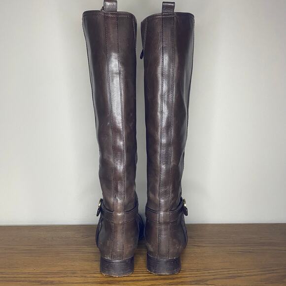 Tory Burch Bristol Brown Coconut Leather Gold Reva Tall Harness Riding Boots 10M - Picture 3 of 7